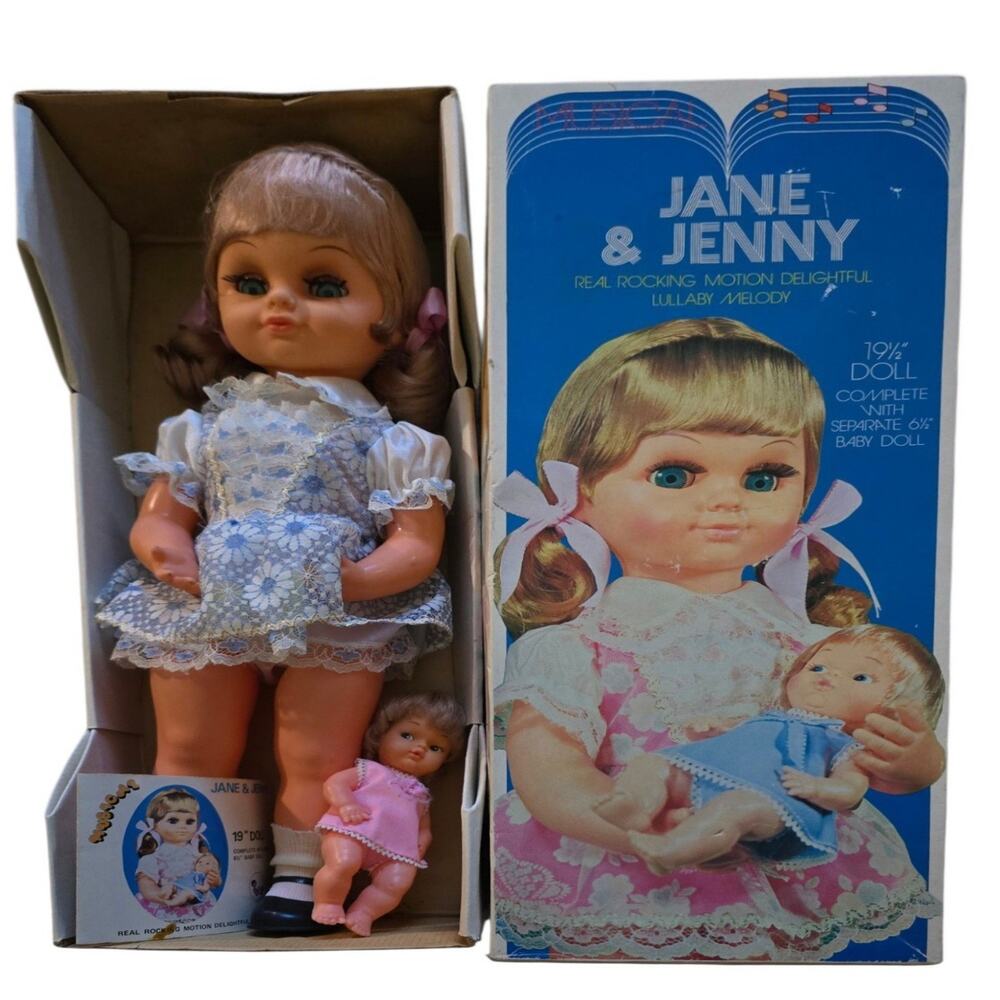 Vintage Jane Jenny 19" & 6" Movimg Musical Dolls Collectible Original Box